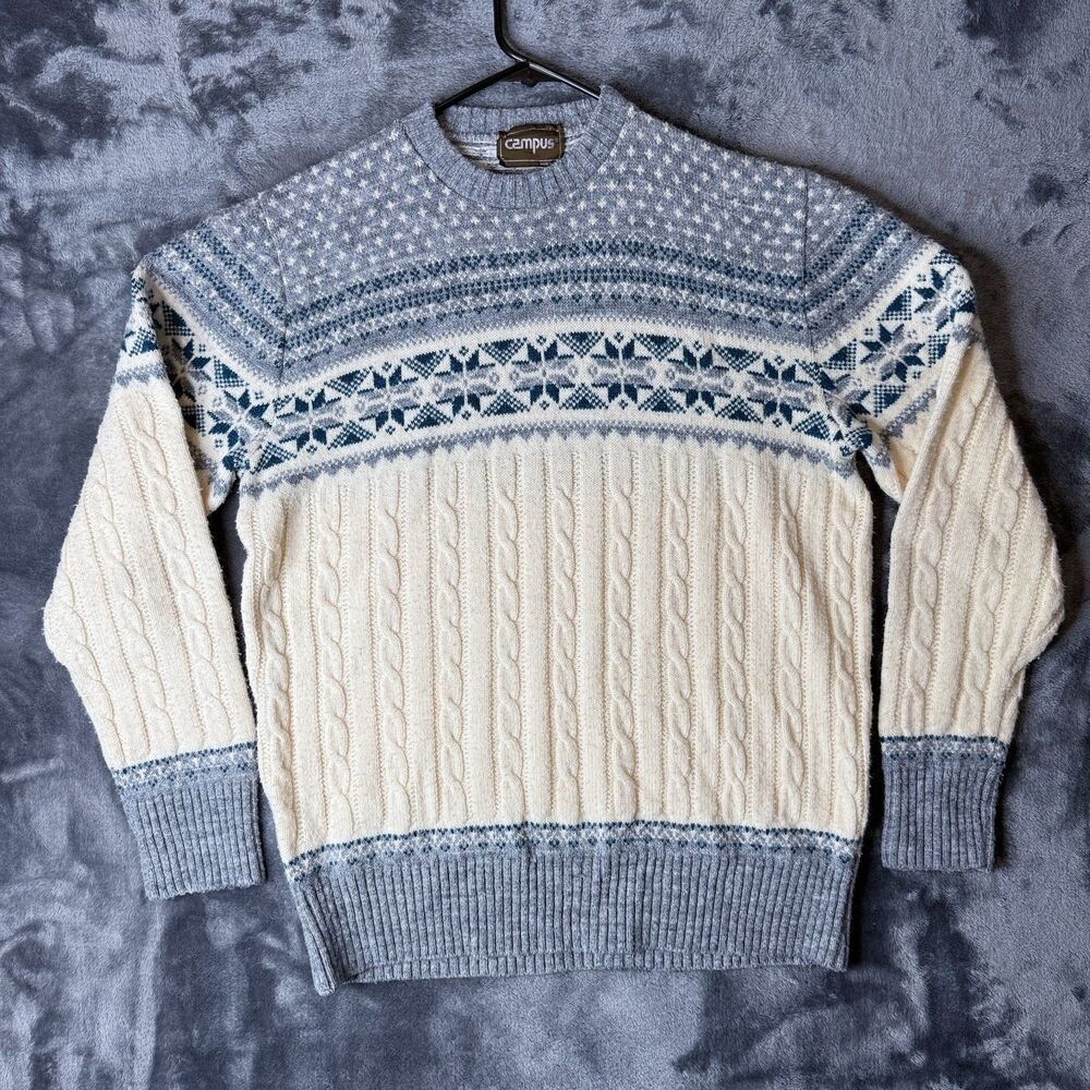 Women's Campus Cable Knit Geometric Long Sleeve Pullover Sweater Size Medium